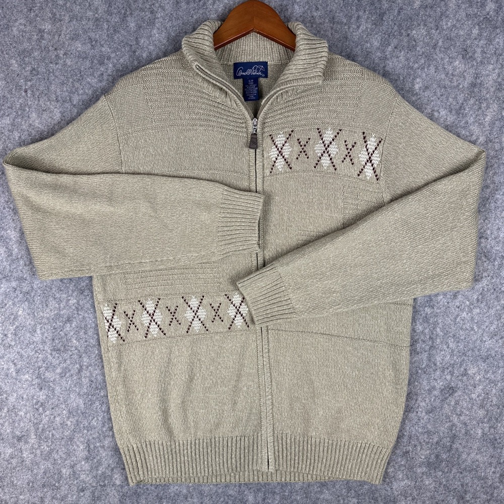 Arnold Palmer Sweater Men S* Tan Wool Mr Rogers Full Zip Turtleneck Fair Isle